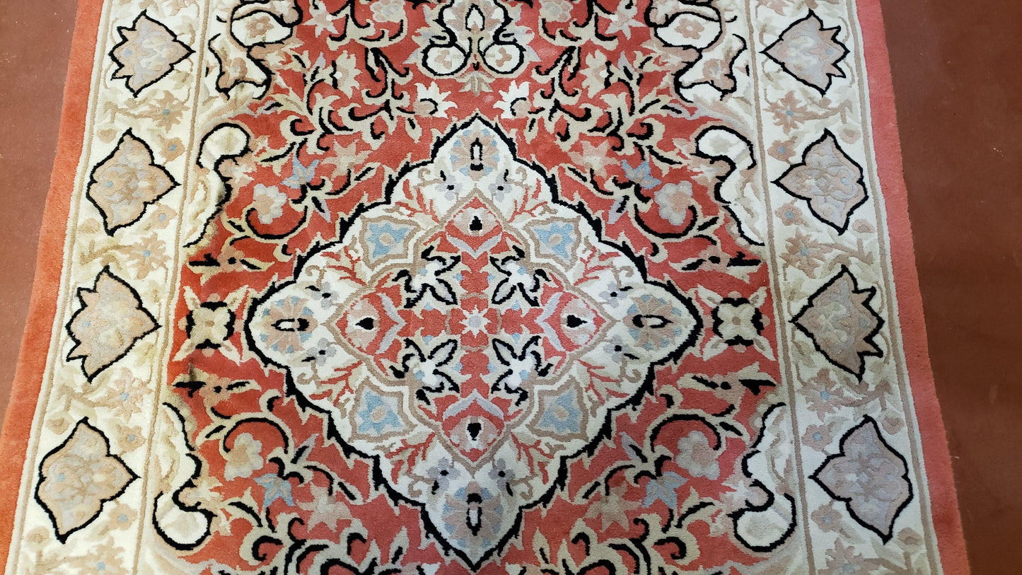 3x5 Red Chinese Hand Knotted Wool Rug Medallion Vintage Small Area Rug