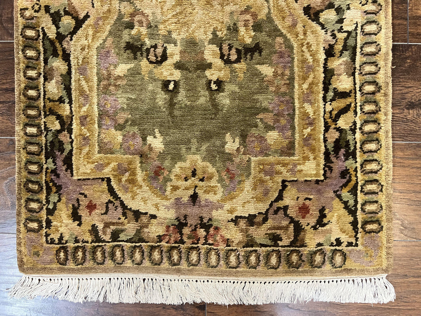 Tibetan Runner Rug Wool 2.6 By 10 Vintage Handmade European Aubusson Pattern Hallway