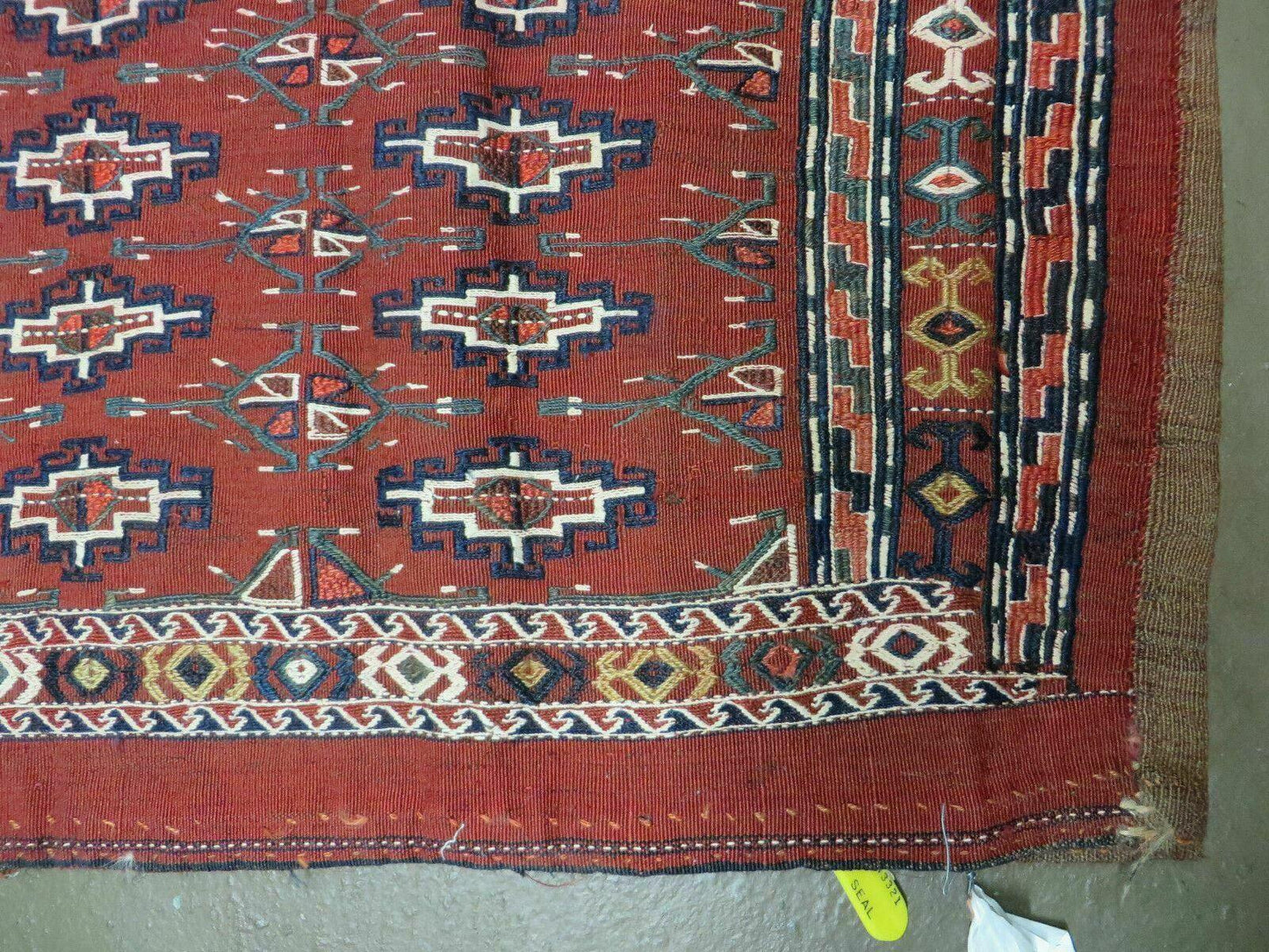Antique Bokhara Turkoman Soumak Wool Rug 45x32 Handmade Yomud Chuval