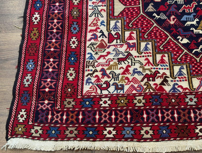 Persian Soumak Kilim Rug 4x6 Triple Medallions Tribal Pictorials Caucasian Kilim
