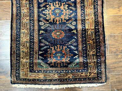 Antique Persian Runner Rug Sarab 3x17 Blue Handmade Wool Hallway Carpet