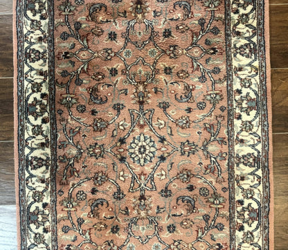 Indo Persian Hand Knotted Wool Oriental Runner Rug 2 6 By 10 Hallway Coral Cream