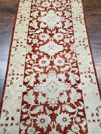 Runner Rug Peshawar Chobi 21 Ft Hallway Wool Handmade Maroon Beige Floral