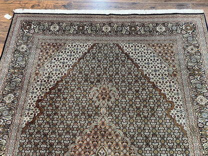 Persian Tabriz Rug 7x10 Handmade Wool Herati Mahi Pattern Vintage