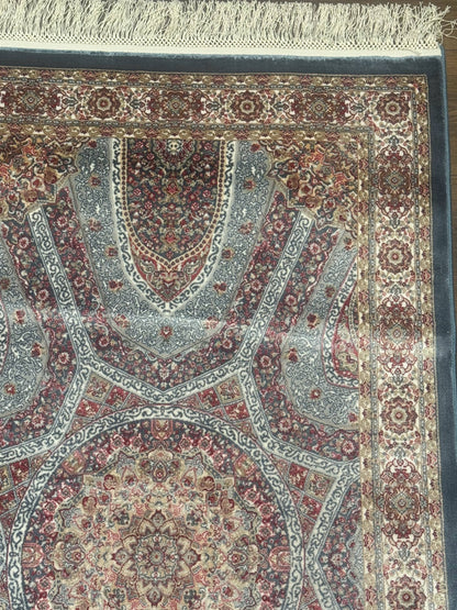 Turkish Silk Runner Rug 2.6 By 10 Feet Bamboo Silk Hereke Contemporary Light Blue