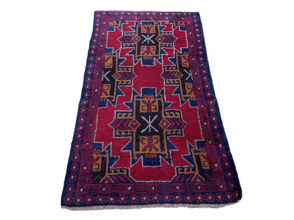 Balouchi Rug Vintage Handmade Tribal Wool Afghan Area Rug Red And Blue