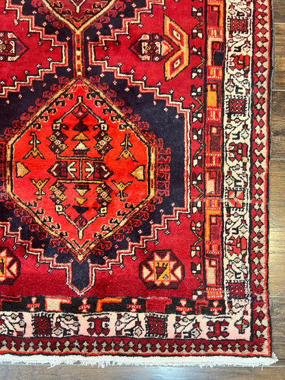 Persian Heriz Runner Rug Handmade Wool Medallion Geometric Red Antique Vintage Hand Knotted