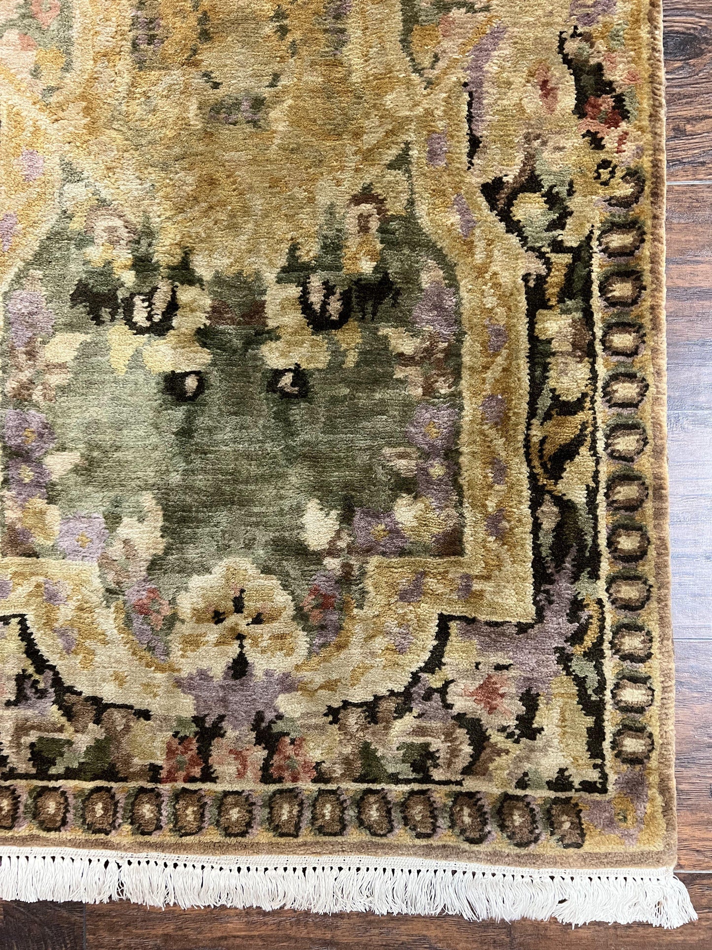 Tibetan Runner Rug Wool 2.6 By 10 Vintage Handmade European Aubusson Pattern Hallway