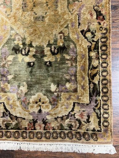 Tibetan Runner Rug Wool 2.6 By 10 Vintage Handmade European Aubusson Pattern Hallway