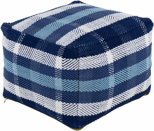 Dapa Pouf Handwoven Cotton in Denim Light Blue Off White Navy Clearance