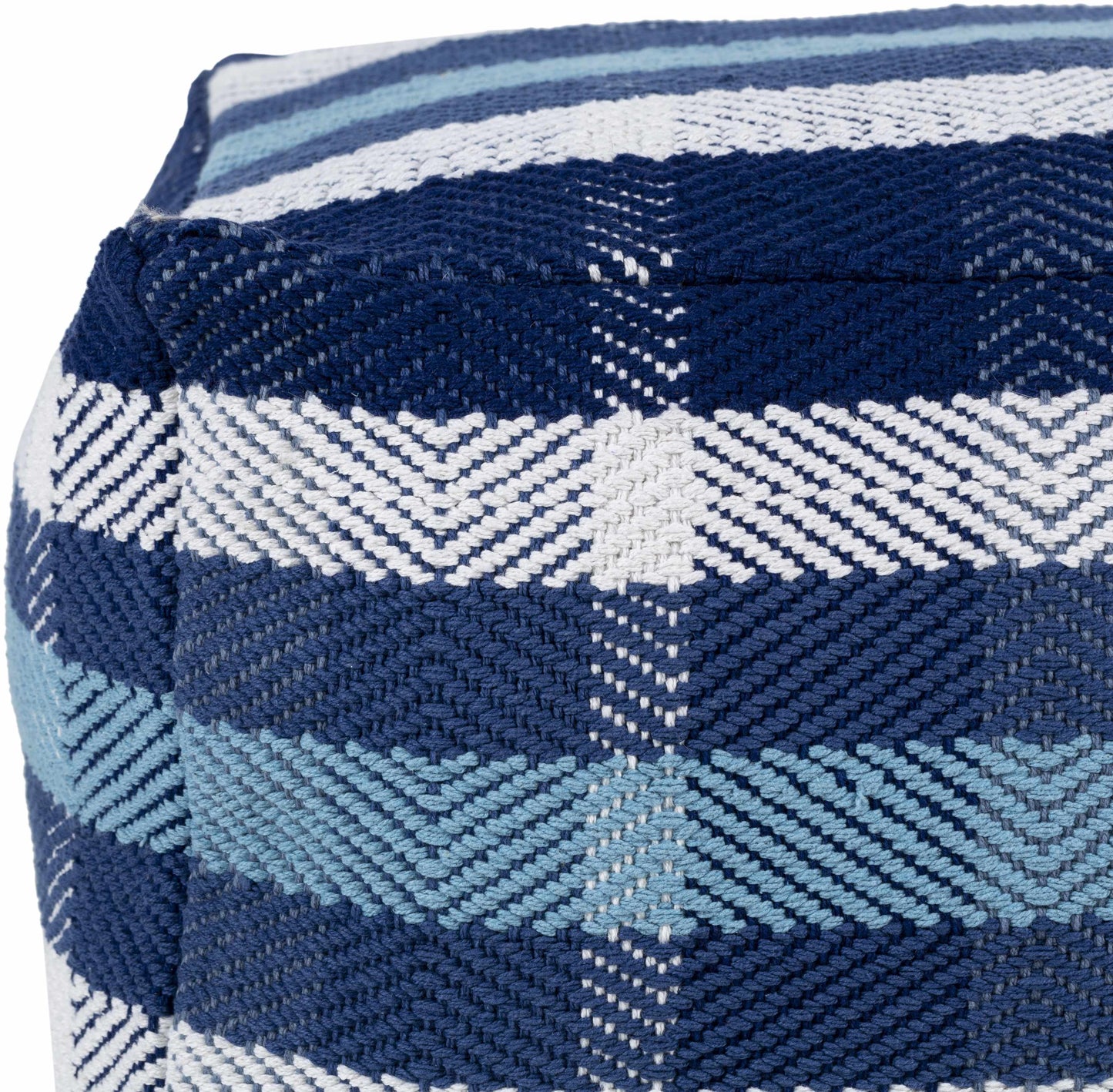 Dapa Pouf Handwoven Cotton in Denim Light Blue Off White Navy Clearance
