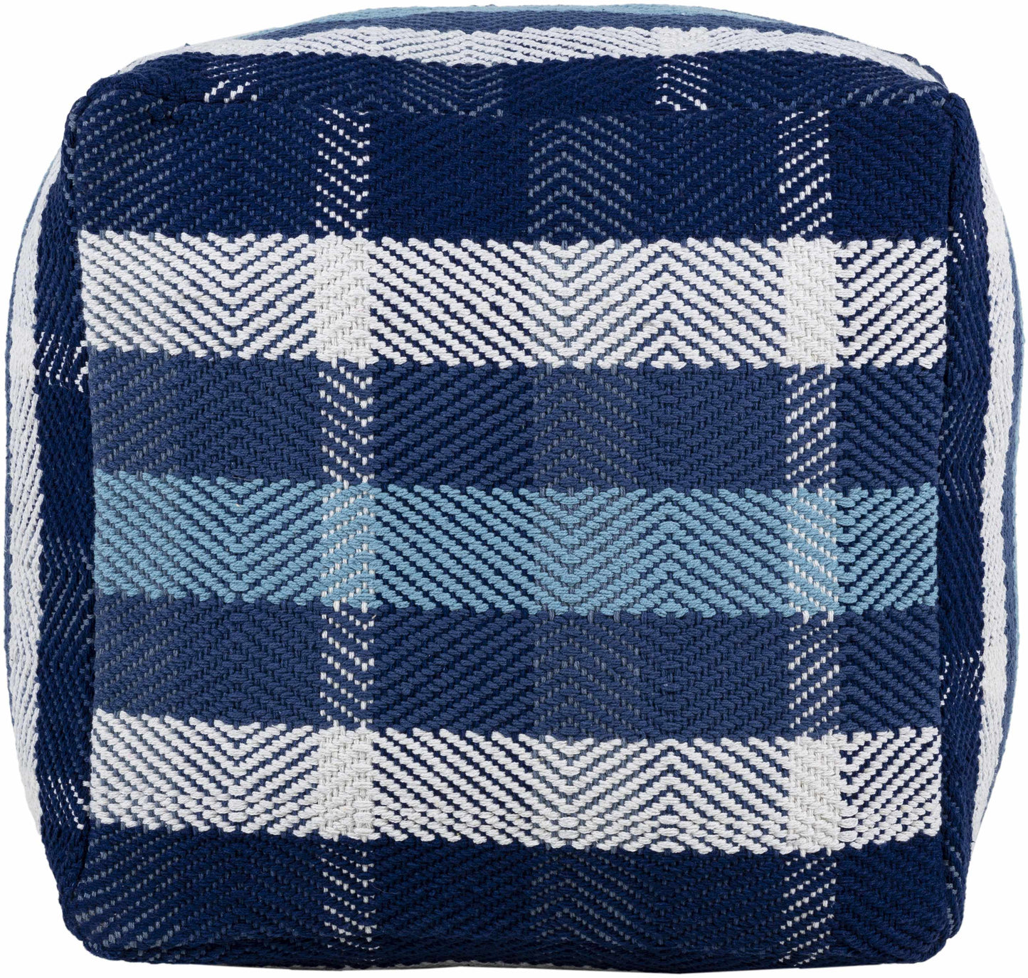 Dapa Pouf Handwoven Cotton in Denim Light Blue Off White Navy Clearance