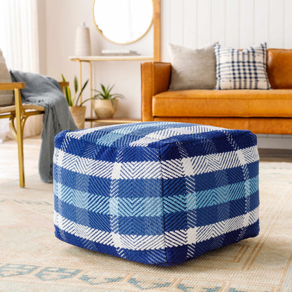 Dapa Pouf Handwoven Cotton in Denim Light Blue Off White Navy Clearance