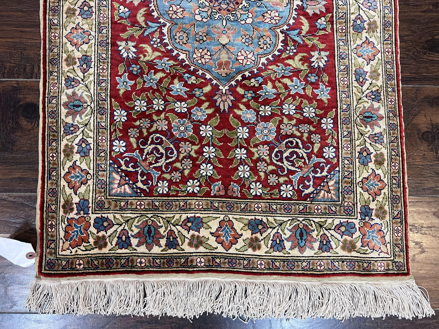 Silk Turkish Kayseri Rug 2x3 Hand Knotted Vintage Red Blue Carpet