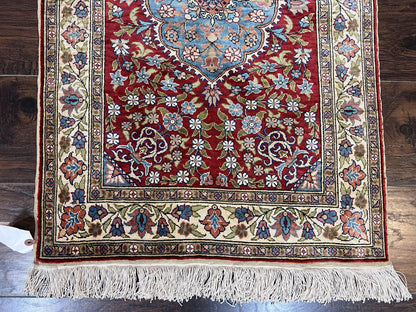 Silk Turkish Kayseri Rug 2x3 Hand Knotted Vintage Red Blue Carpet