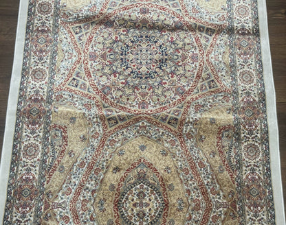 Turkish Silk Runner Rug 2.6x13 Dome Design Hereke Bamboo Silk Floor Runner