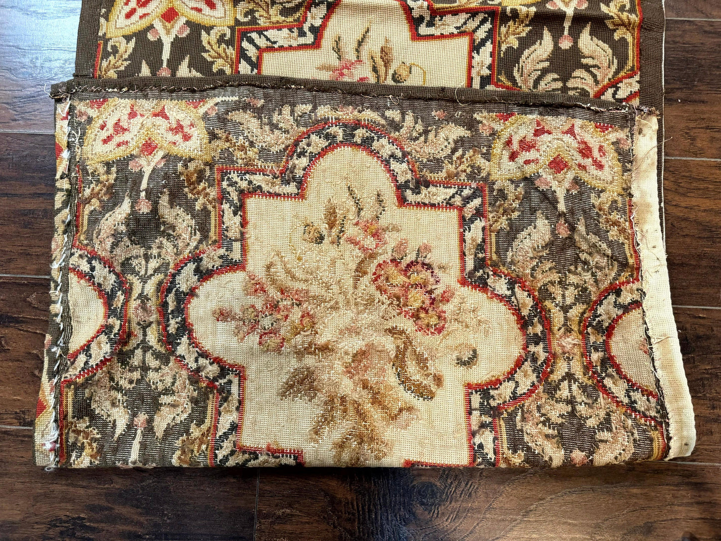 Needlepoint Runner Rug European French Design Handmade Wool Vintage