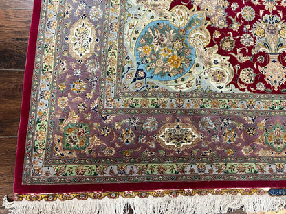 Persian Tabriz Rug 5x7 Handmade With Kork Wool Silk Foundation Ultra Fine 70 Raj KPSI Floral Medallion