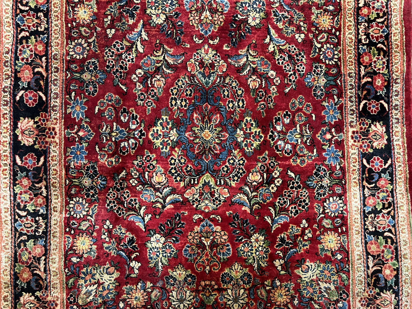 Rare Persian Rug Hand Knotted Wool 1920s Sarouk Antique Floral Allover Carpet