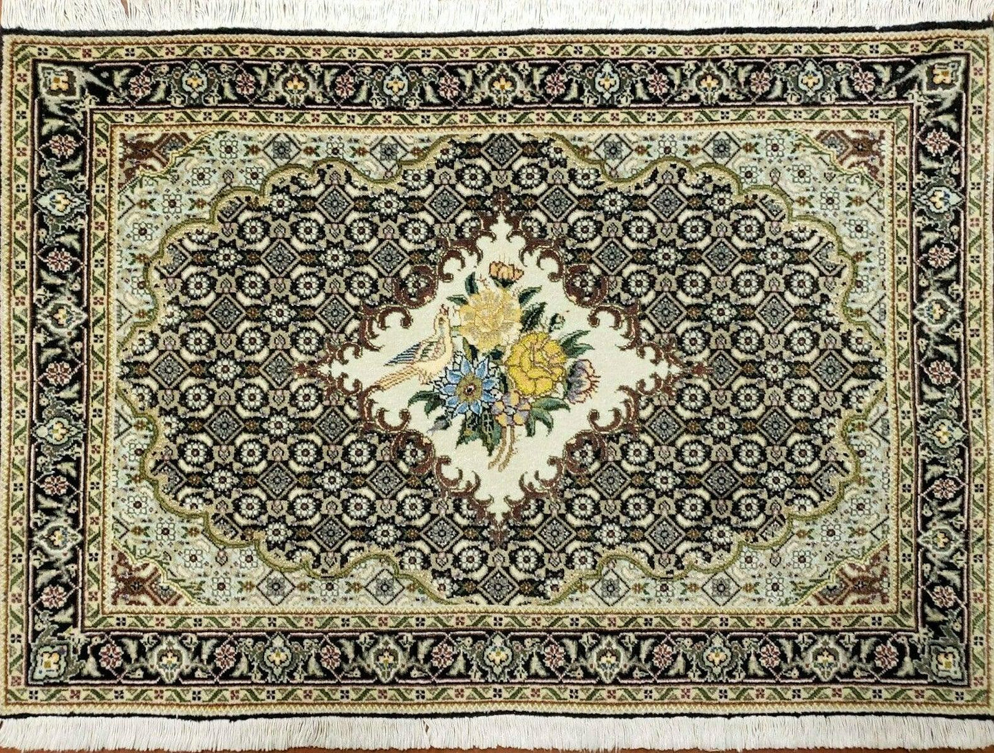 Persian Hand Knotted Rug 2 Ft 4 In By 3 Ft Birds And Flowers Wool Tabriz