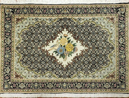 Persian Hand Knotted Rug 2 Ft 4 In By 3 Ft Birds And Flowers Wool Tabriz