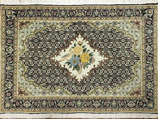 Persian Hand Knotted Rug 2 Ft 4 In By 3 Ft Birds And Flowers Wool Tabriz