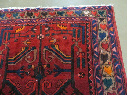 Antique Persian Hamadan Runner Handmade Wool Rug Red And Navy