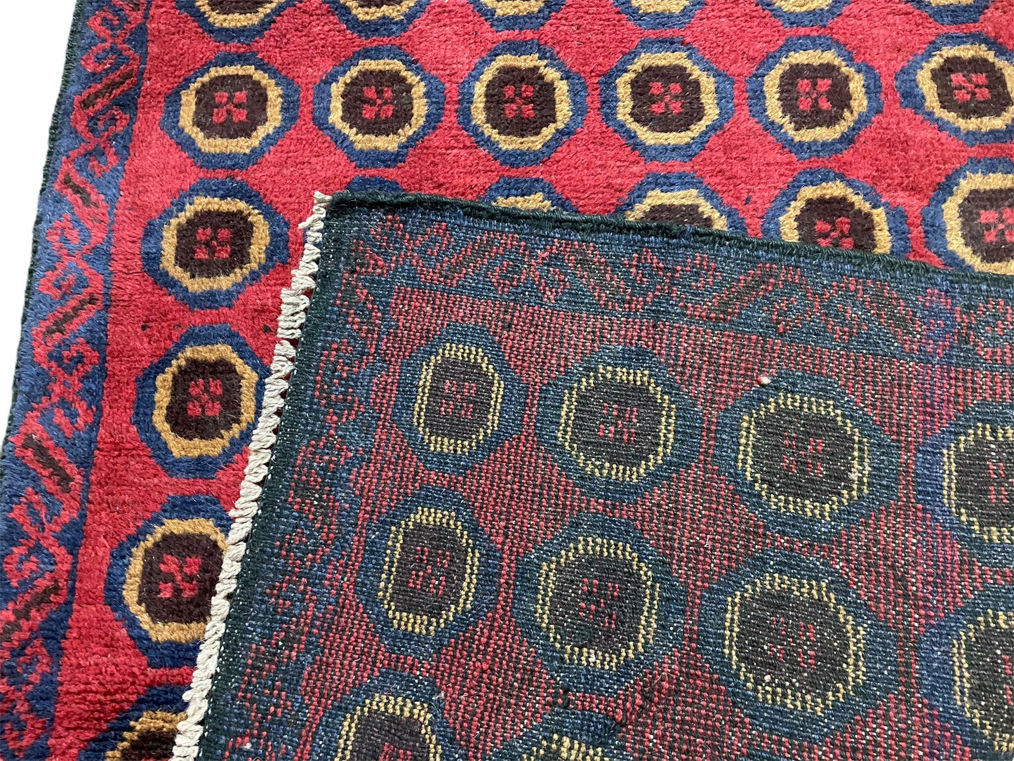 Balouchi Rug Vintage Handmade Tribal Wool Area Rug Afghan Red Beige Blue 3x4ft