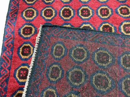 Balouchi Rug Vintage Handmade Tribal Wool Area Rug Afghan Red Beige Blue 3x4ft