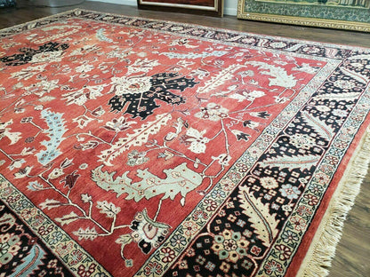 Vintage Handmade Turkish Wool Rug 9 Foot 10 Inch By 14 Foot 2 Inch Hand Knotted Red Black Floral