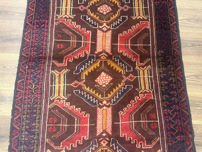 Afghan Rug Balouch Hand Knotted Wool Tribal Carpet 3x7 Maroon Navy New