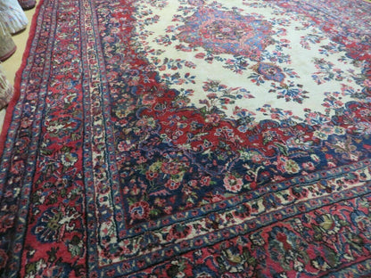 Persian Sarouk Rug 9x12 Hand Knotted Wool Antique Oriental Carpet With Vegetable Dyes