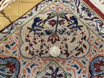 Persian Pictorial Rug Five By Four Feet Isfahan Kork Wool On Silk Foundation Master Weaver Signature Birds And Drums