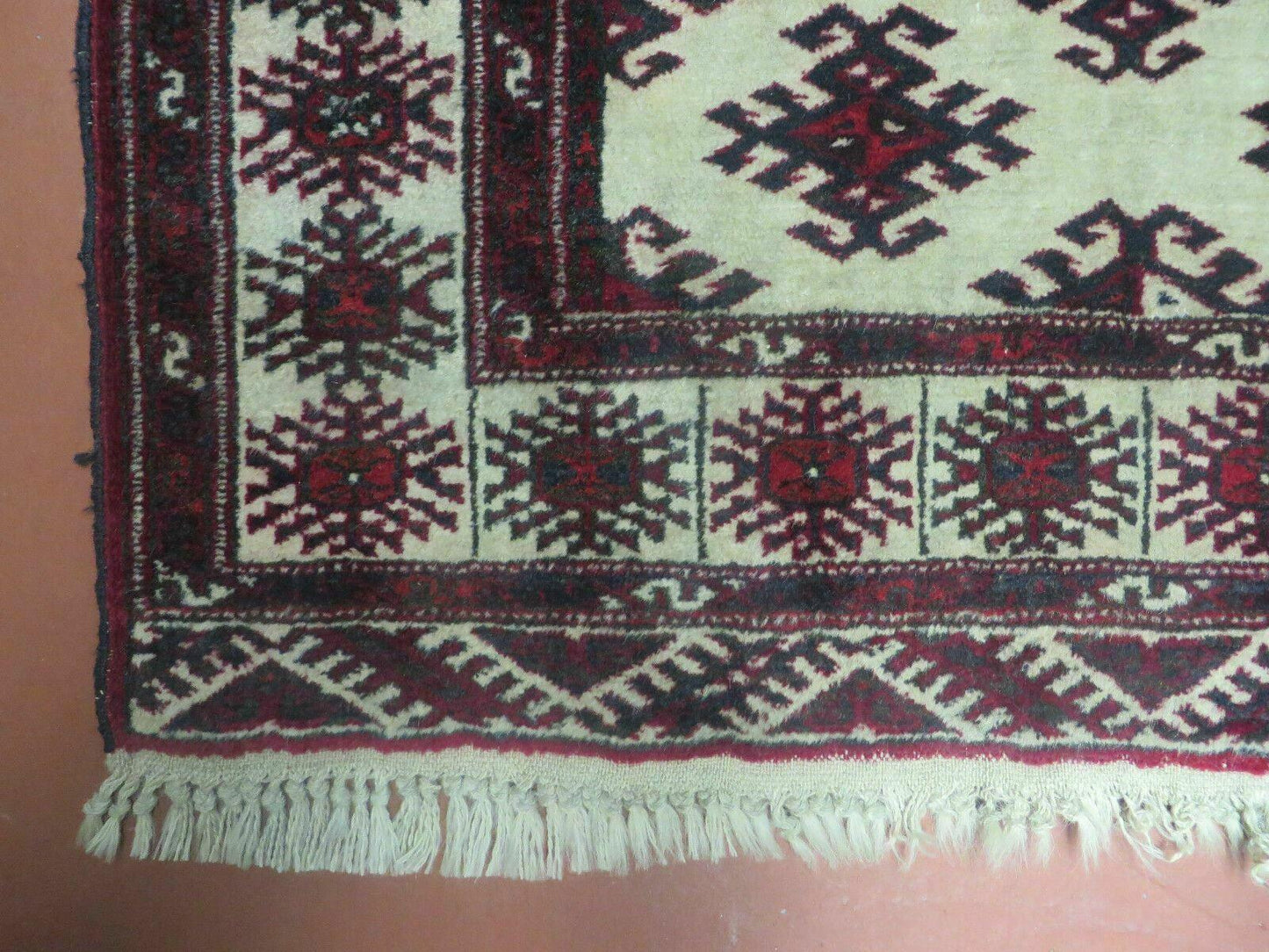 Vintage Turkoman Bokhara Yamud Wool Rug 3 By 3 Foot Hand Knotted Full Pile