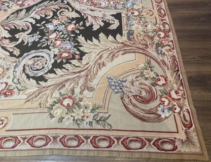 Elegant Aubusson Needlepoint Rug 10x14 Wool Floral European Design