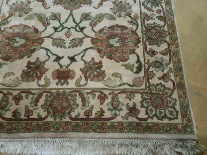 Vintage Oriental Runner Rug Hand Knotted In Agra Wool Tea Washed Beige 4x12