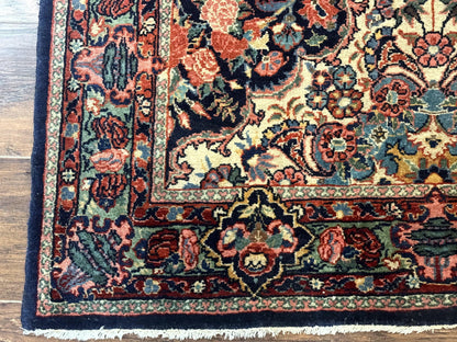 Antique Persian Rug Navy Blue Hamadan 1920s Wool Bidjar Carpet 4x5