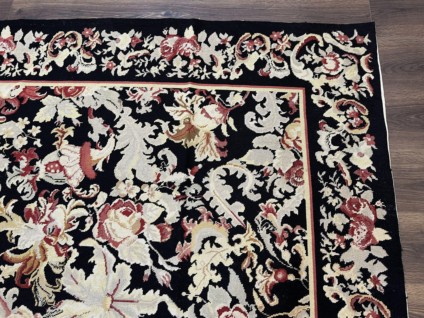 Wool Needlepoint Rug 9x12 William Morris Vintage Handwoven Floral Area Rug