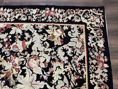 Wool Needlepoint Rug 9x12 William Morris Vintage Handwoven Floral Area Rug