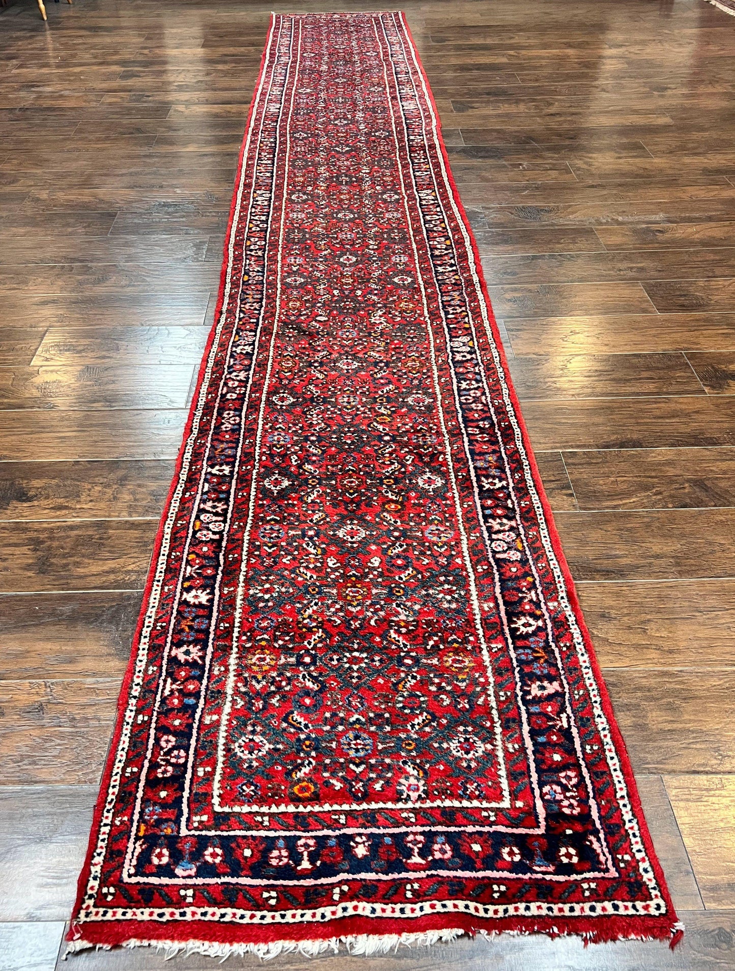 Persian Runner Rug 17ft Handmade Red Wool Hallway Carpet Antique Hamadan Dargazine