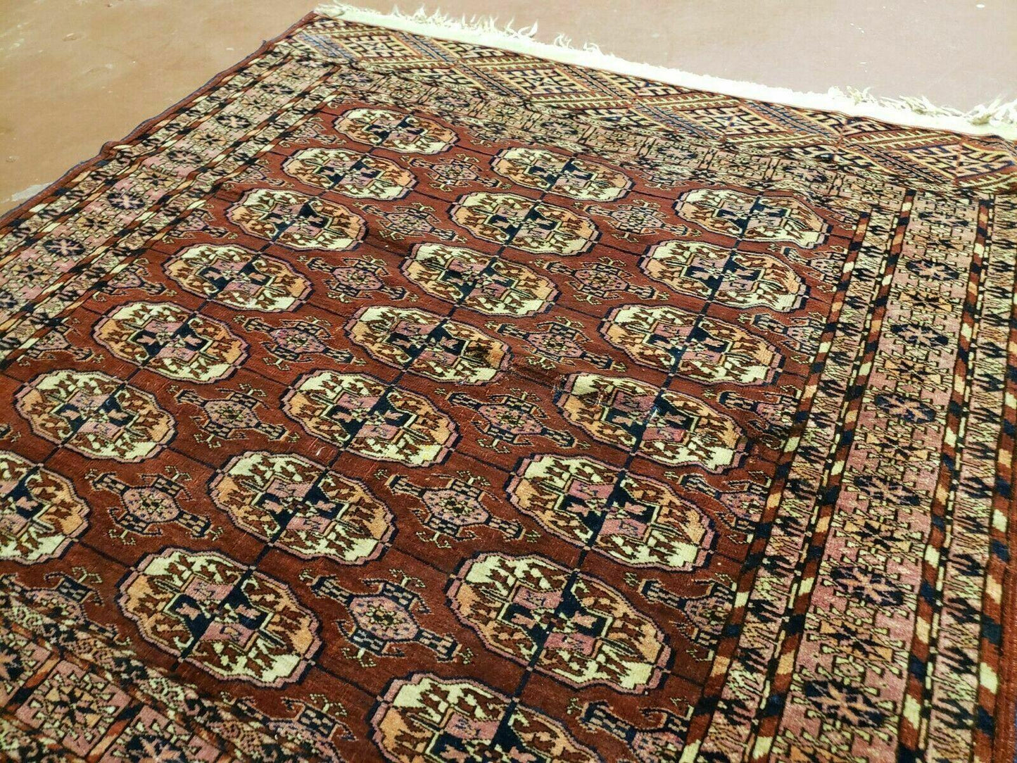 Antique Turkoman Bokhara Rug Balouch Handwoven Wool 47x46 Brick Red