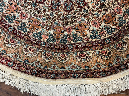 Round Silk Rug 3x3 Handmade Sino Persian Silk On Silk Carpet