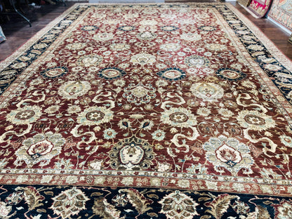 Agra Rug Palace Sized Indian Wool Hand Knotted Floral Carpet 12x17