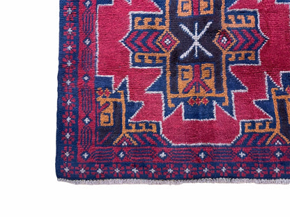 Balouchi Rug Vintage Handmade Tribal Wool Afghan Area Rug Red And Blue