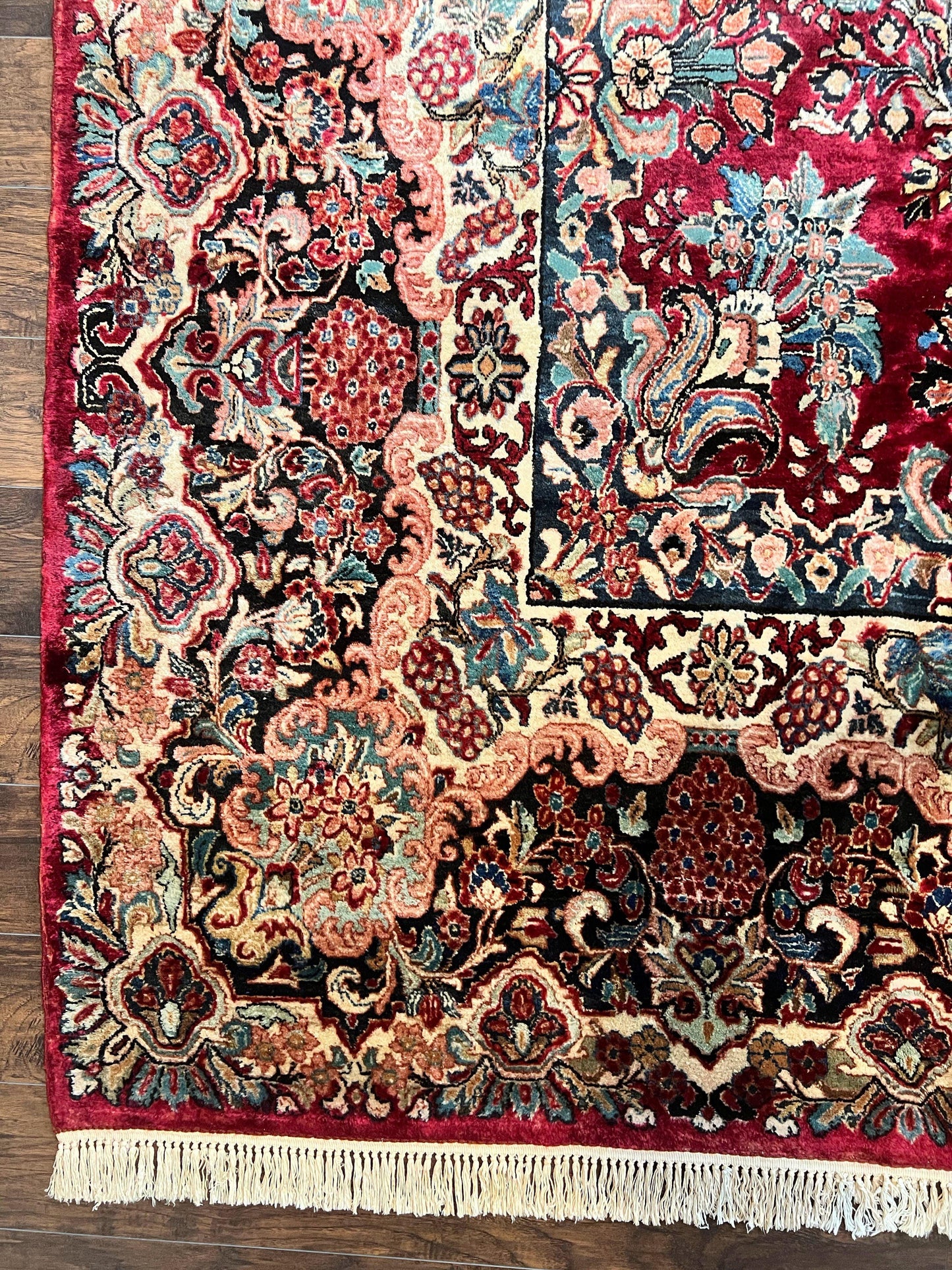 Persian Sarouk Rug 12x17 Hand Knotted Wool Antique Carpet Dark Red Floral Oriental Rug