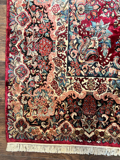 Persian Sarouk Rug 12x17 Hand Knotted Wool Antique Carpet Dark Red Floral Oriental Rug