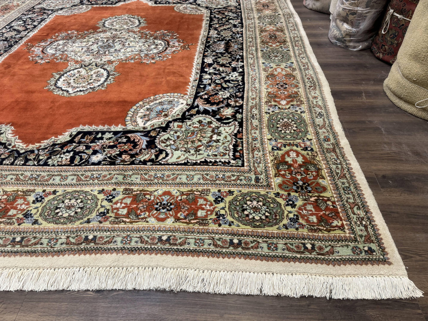 Persian Rug 11x13 Vintage Tabriz Tabatabai Semi Open Field Wool Pile