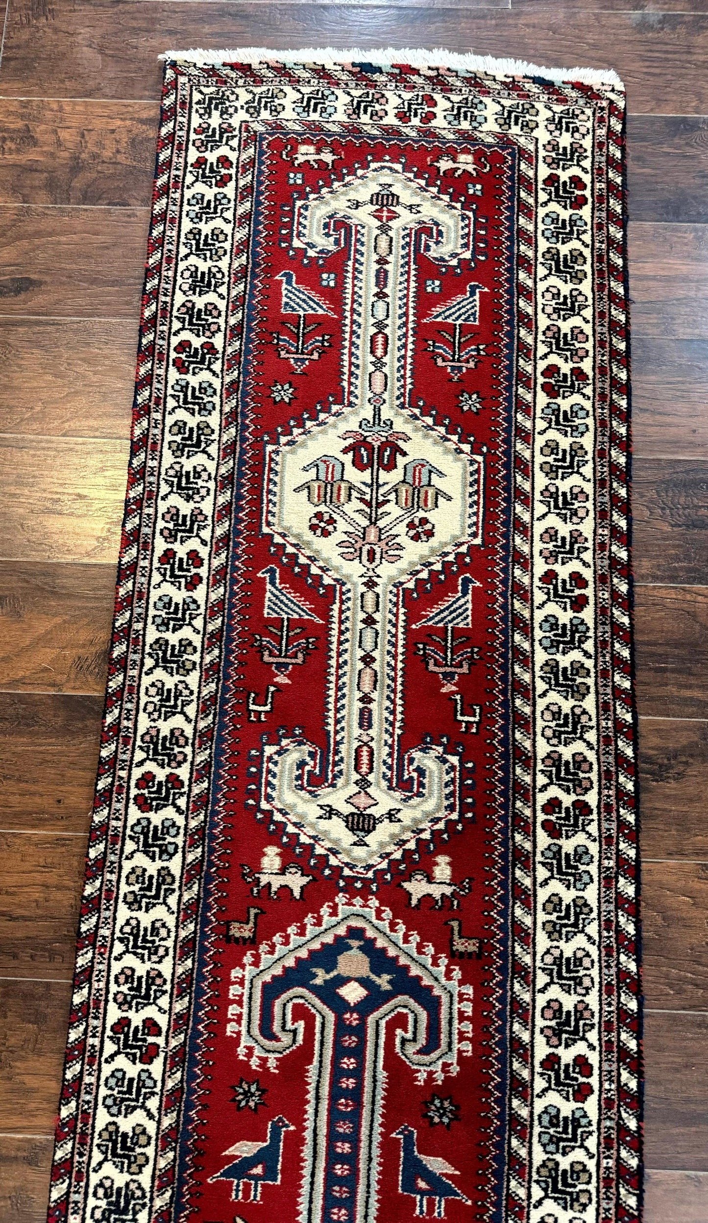 Indo Persian Runner Rug Vintage Handmade Wool Geometric Tribal Design