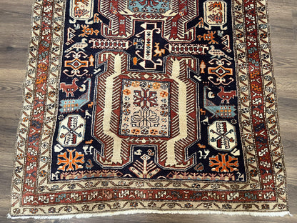 Persian Ardabil Runner Rug 4x10 Hand Knotted Antique Wool With Animal Pictorials