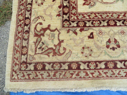 Vintage Hand Knotted Indian Wool Rug 10x14 Agra Vegetable Dyes Mahal Sultanabad Design